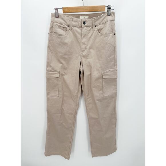 H&M Pants Women 4 Tan Khaki Cargo Cotton Blend Button Closure Pockets - Picture 1 of 8